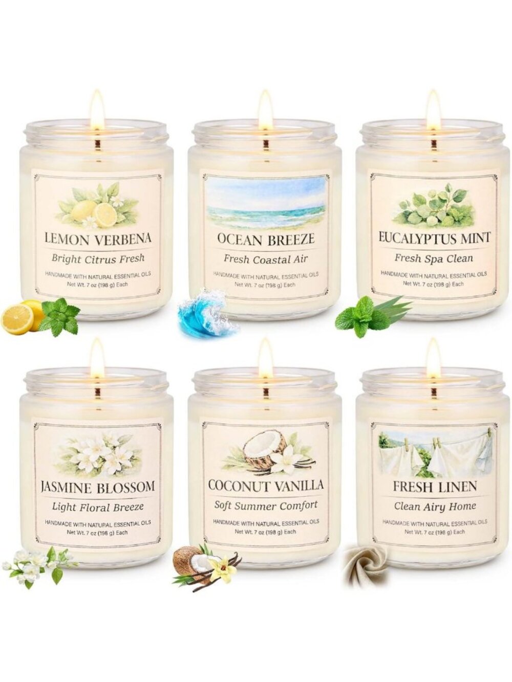 6 Pack Scented Soy Candles Gift Set - Aromatherapy Jar Candles for Home Decor